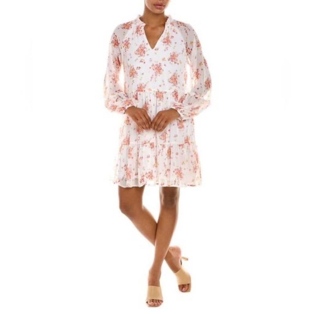 Vince Camuto Floral Dress Womens L Long Sleeve V Neck Tiered Ruffle Boho - Picture 1 of 13